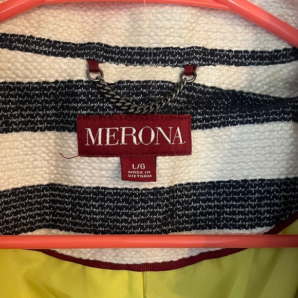 Target Merona Coat Blue and White Stripe With Yellow Liner - Picture 6 of 12